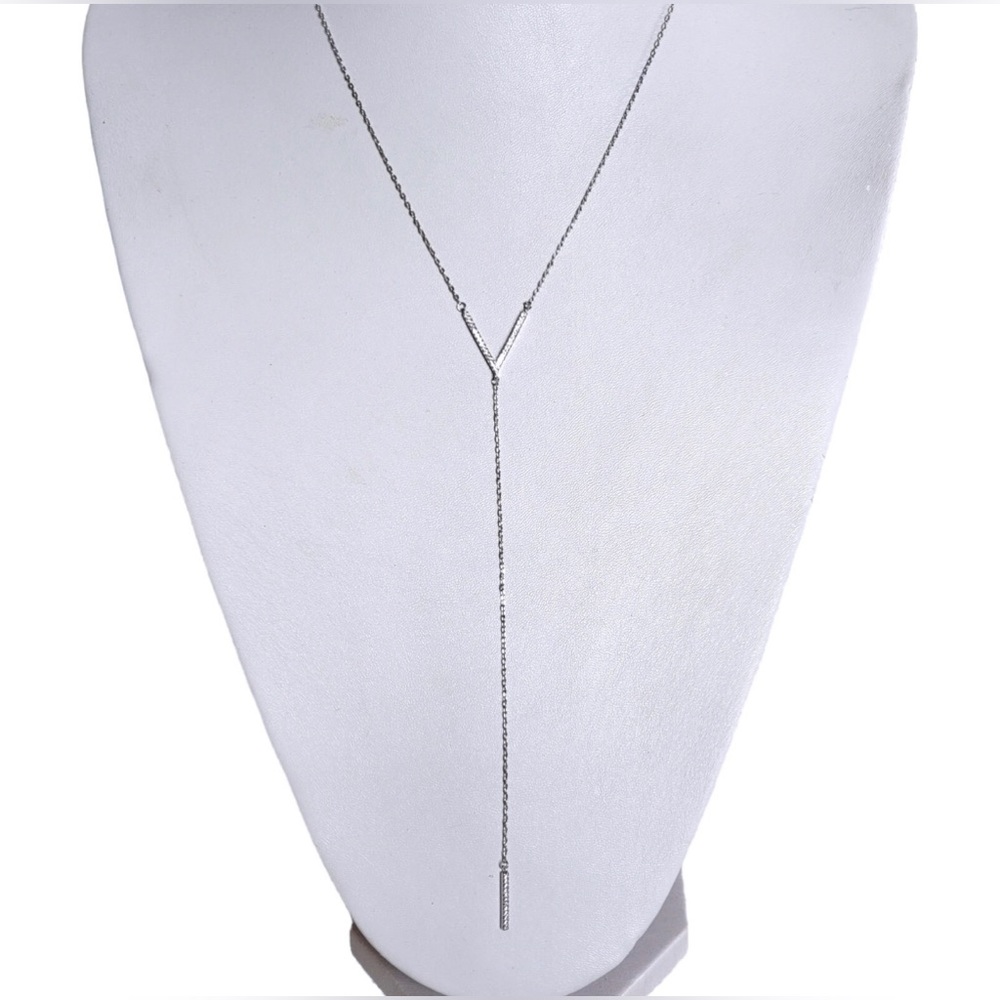 *SOLD* Adornia 925 Sterling Silver Pavé Round Swarovski Accented V Necklace - Picture 1 of 5